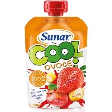 Sunar COOL Fruit Plátano, fresas, manzanas 1×120 g, Plátano, fresas, manzanas, 12m+