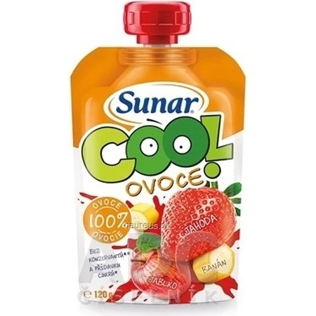 Sunar COOL Fruit Plátano, fresas, manzanas 1×120 g, Plátano, fresas, manzanas, 12m+