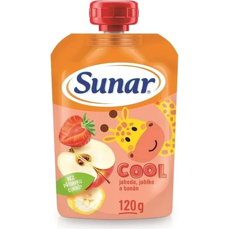 Sunar COOL Fruit Plátano, fresas, manzanas 1×120 g, Plátano, fresas, manzanas, 12m+