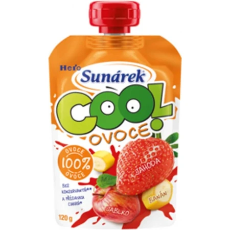 Sunar COOL Fruit Plátano, fresas, manzanas 1×120 g, Plátano, fresas, manzanas, 12m+
