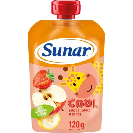 Sunar COOL Fruit Plátano, fresas, manzanas 1×120 g, Plátano, fresas, manzanas, 12m+