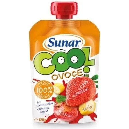 Sunar COOL Fruit Plátano, fresas, manzanas 1×120 g, Plátano, fresas, manzanas, 12m+