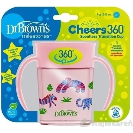 DR.BROWNS Taza Cheers 360° JUNGLE 6M+ JUNGLE 6M+ azul 1×200 ml, beber sin gotear ni vomitar