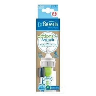 Dr.BROWN'S BABY BOTTLE OPTIONS+ 120 ml 1×1 ud, estrecho, 0M+, anticólico, vidrio, vidrio blanco
