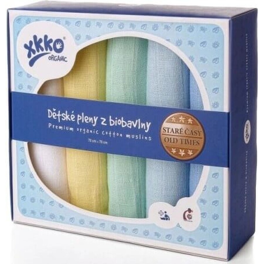 XKKO Bio-Baumwollwindeln Old Times, Jungen, 70x70, 5 Stück 1×1 Stück