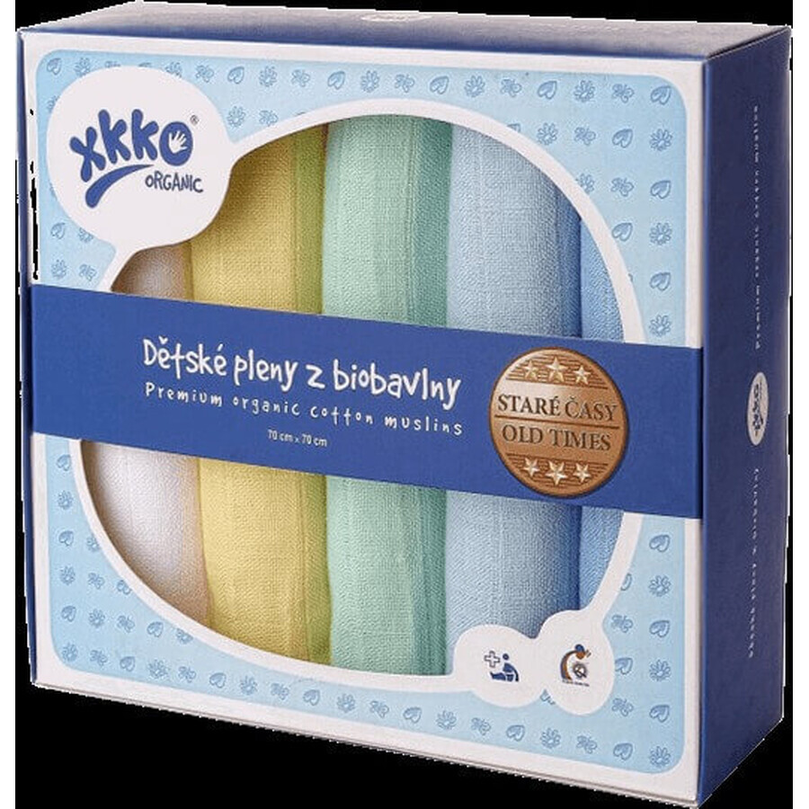 XKKO Bio-Baumwollwindeln Old Times, Jungen, 70x70, 5 Stück 1×1 Stück