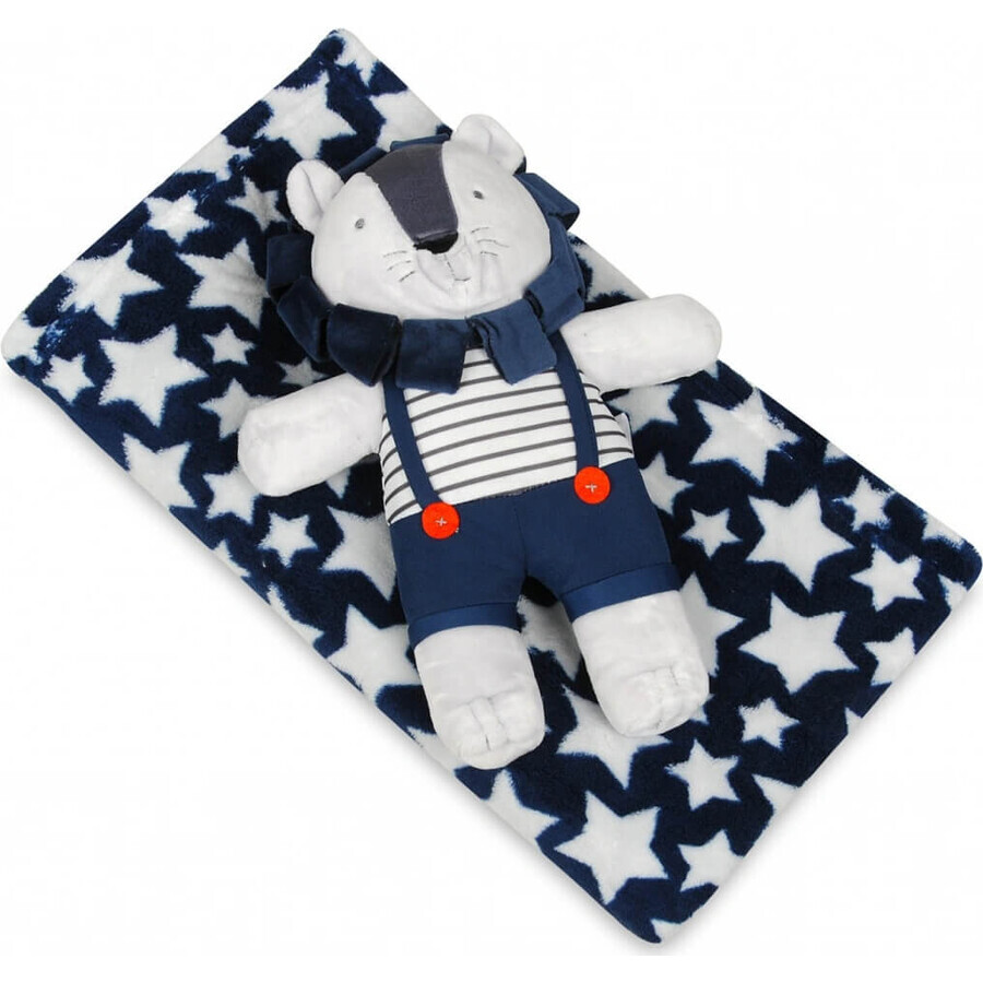 BABYMATEX Couverture pour bébé avec jouet Lion Bleu 75 x 100 cm 1×1 pc