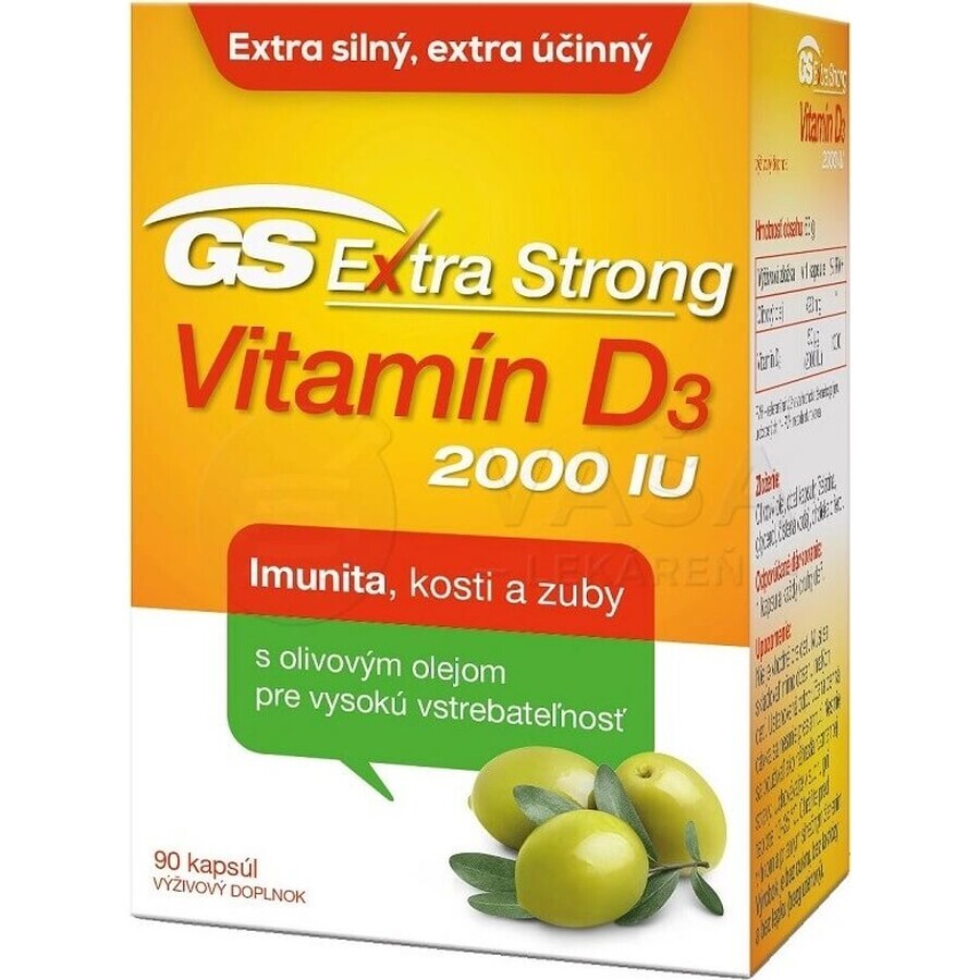 GS Extra Fuerte Vitamina D3 2000 UI 1x90 cps, complementos alimenticios
