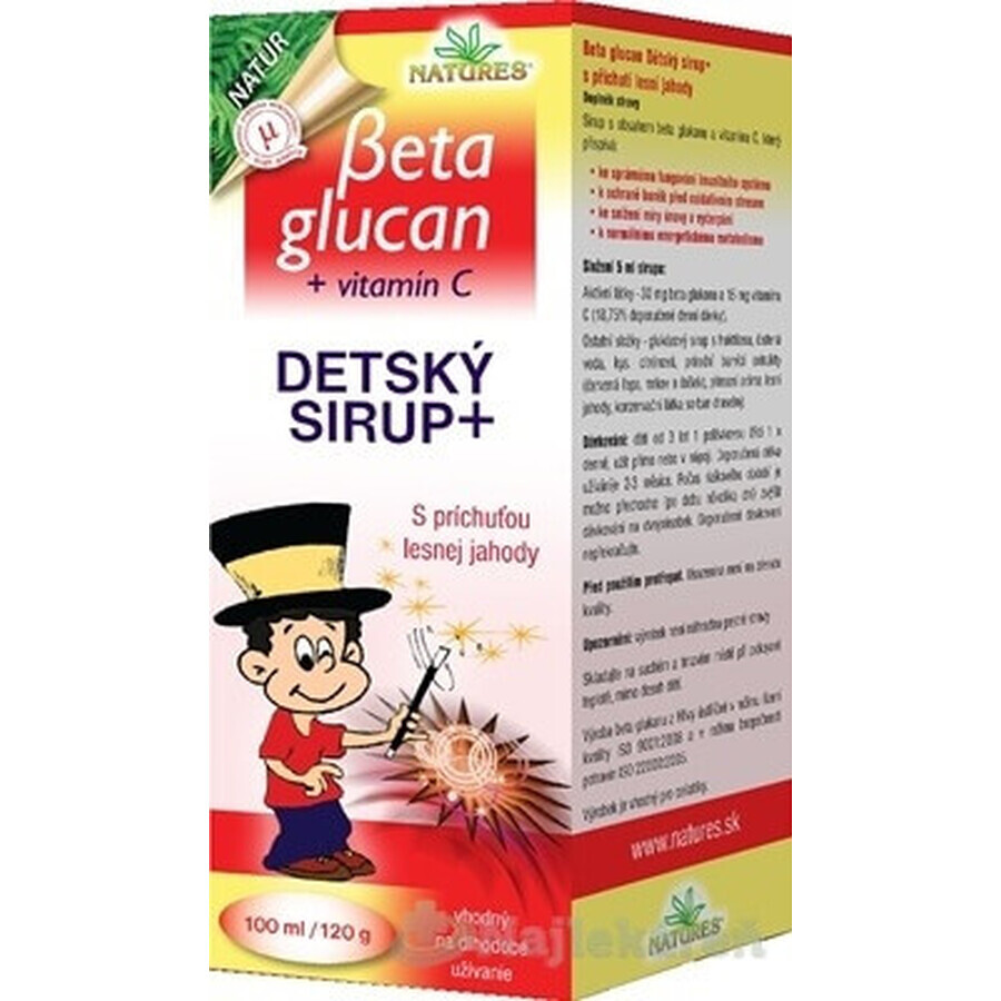 NATURES BETA GLUCAN CHILDREN'S SIRUP+ 1×100 ml, aromă de căpșuni sălbatice