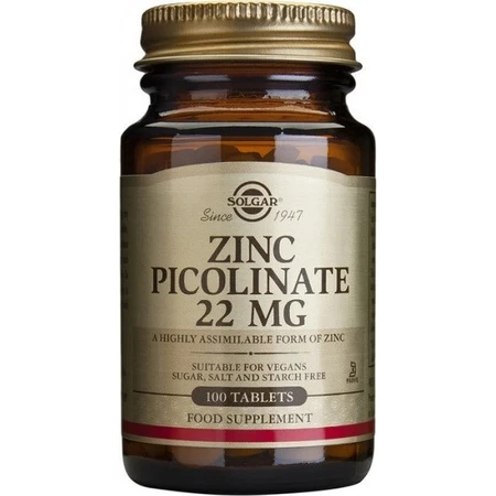Solgar Zinc 22 mg Picolinato de Zinc 100 comprimidos 1×100 tbl, complemento alimenticio