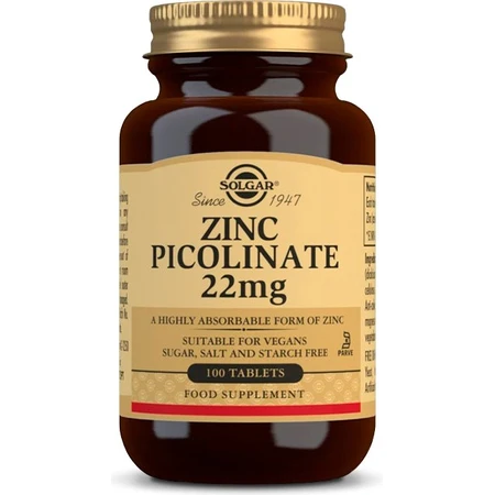 Solgar Zinc 22 mg Picolinato de Zinc 100 comprimidos 1×100 tbl, complemento alimenticio