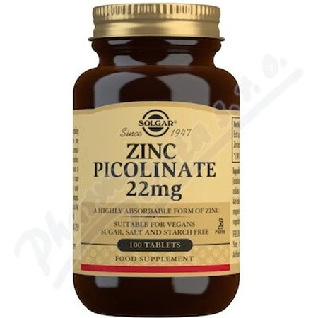 Solgar Zinc 22 mg Picolinato de Zinc 100 comprimidos 1×100 tbl, complemento alimenticio