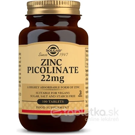 Solgar Zinc 22 mg Picolinato de Zinc 100 comprimidos 1×100 tbl, complemento alimenticio