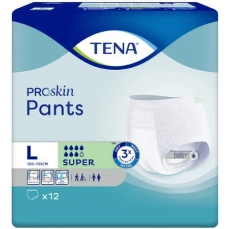 TENA PANTS SUPER LARGE 1×12 Stück, elastische, saugfähige Slips, Absorption 2010 ml, Hüftumfang 100-135 cm