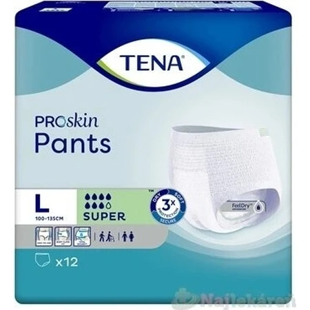 TENA PANTS SUPER LARGE 1×12 Stück, elastische, saugfähige Slips, Absorption 2010 ml, Hüftumfang 100-135 cm