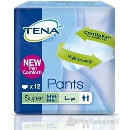 TENA PANTS SUPER LARGE 1×12 Stück, elastische, saugfähige Slips, Absorption 2010 ml, Hüftumfang 100-135 cm