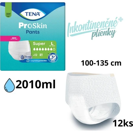 TENA PANTS SUPER LARGE 1×12 Stück, elastische, saugfähige Slips, Absorption 2010 ml, Hüftumfang 100-135 cm
