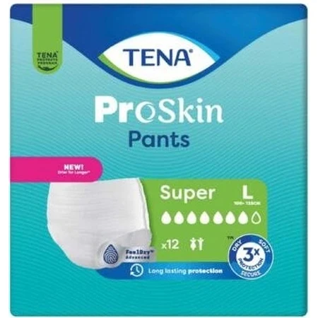 TENA PANTS SUPER LARGE 1×12 Stück, elastische, saugfähige Slips, Absorption 2010 ml, Hüftumfang 100-135 cm