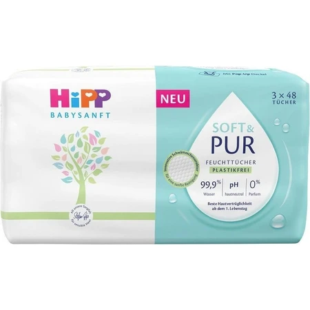 HiPP Babysanft Zachte & Pure Reinigingsdoekjes 3 x 48 stuks 3×48 stuks, vochtige doekjes