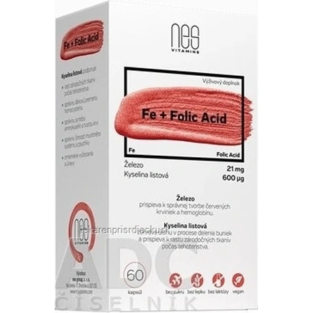 nesVITAMINS Fe 21 mg + Acide folique 600 µg 1×60 cps, complément alimentaire