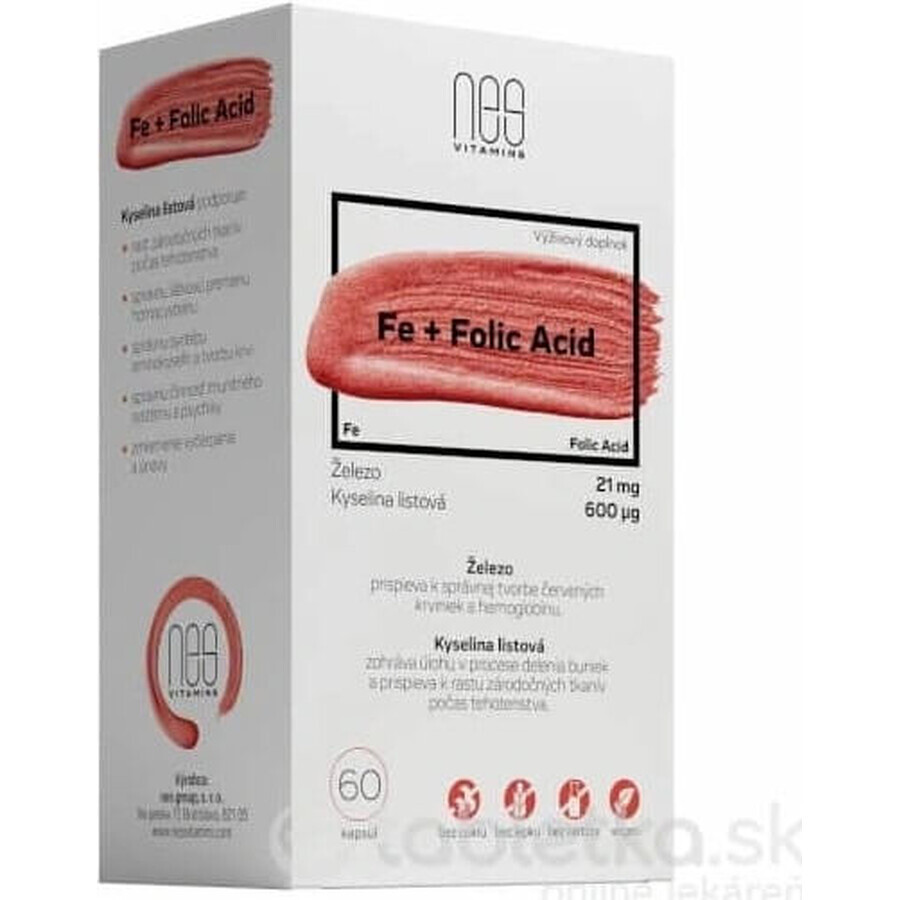 nesVITAMINS Fe 21 mg + Acid folic 600 µg 1×60 cps, supliment alimentar