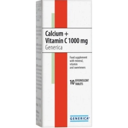 GENERICA Calcium + Vitamine C 1000 mg 1×10 tbl, complément alimentaire