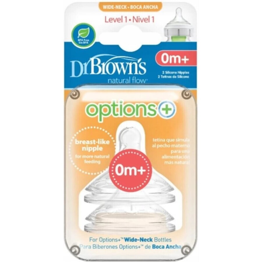 Boutique Dr. BROWN'S OPTIONS+ LEVEL 1 1×2 pcs, col large, silicone, 0M+ Dr. BROWN'S OPTIONS+ LEVEL 1 1×2 pcs, col large, silicone, 0M+