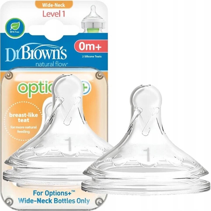 Dr. BROWN'S OPTIONS+ LEVEL 1 1×2 pcs, col large, silicone, 0M+ Dr. BROWN'S OPTIONS+ LEVEL 1 1×2 pcs, col large, silicone, 0M+