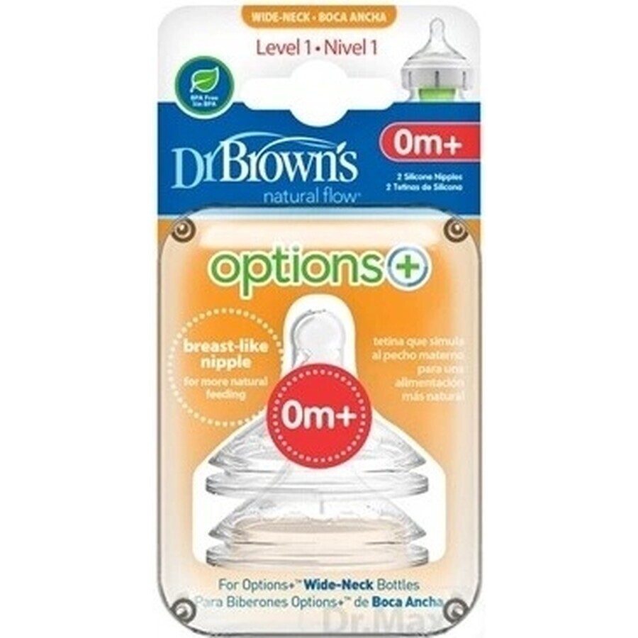 Dr. BROWN'S OPTIONS+ LEVEL 1 1×2 pcs, col large, silicone, 0M+ Dr. BROWN'S OPTIONS+ LEVEL 1 1×2 pcs, col large, silicone, 0M+