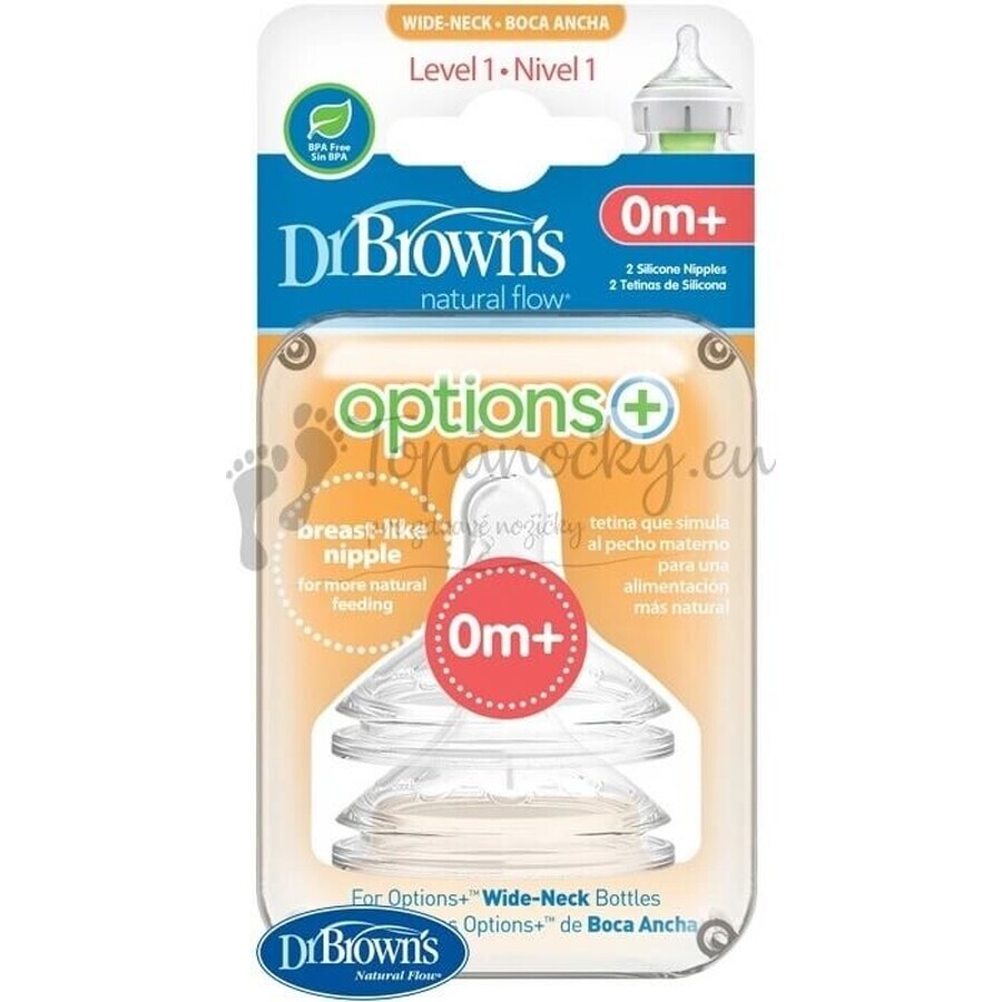 Dr. BROWN'S OPTIONS+ LEVEL 1 1×2 pcs, col large, silicone, 0M+ Dr. BROWN'S OPTIONS+ LEVEL 1 1×2 pcs, col large, silicone, 0M+