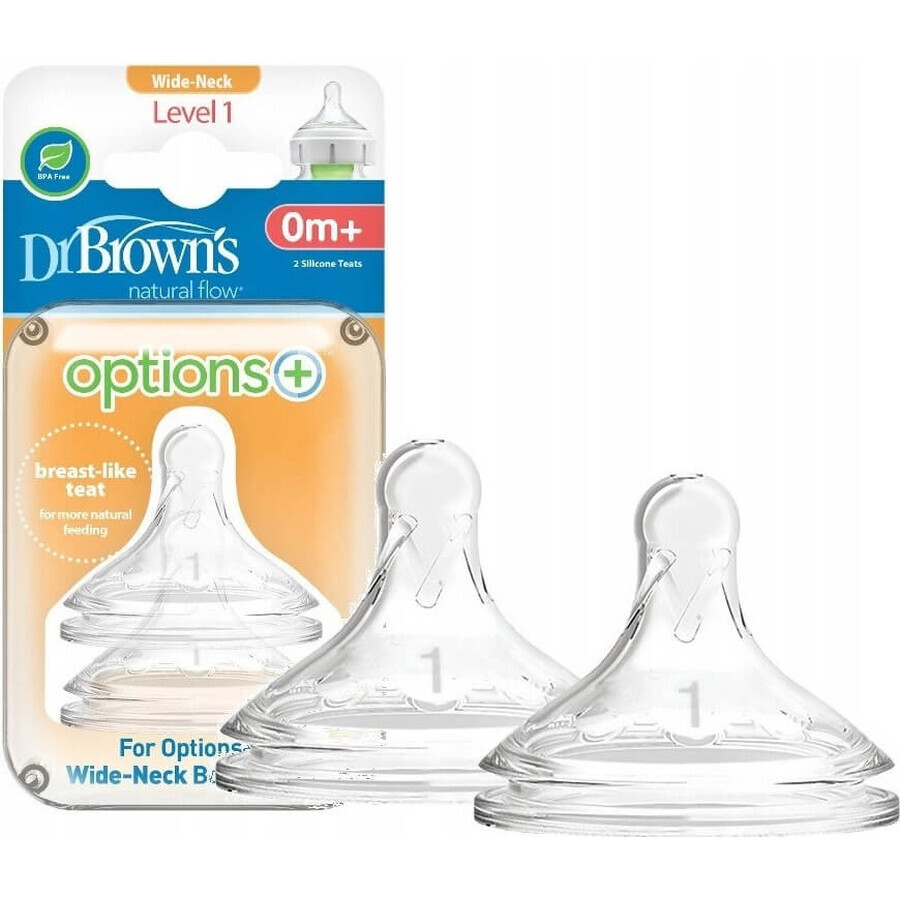 Dr. BROWN'S OPTIONS+ LEVEL 1 1×2 pcs, col large, silicone, 0M+ Dr. BROWN'S OPTIONS+ LEVEL 1 1×2 pcs, col large, silicone, 0M+