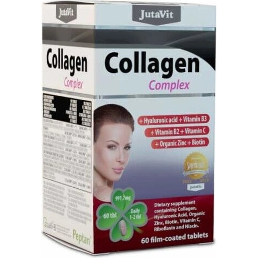 JutaVit Collageen complex tbl (+ hyaluronzuur, vitamine B3, B2, C + organische zink en biotine) 1x60 stuks