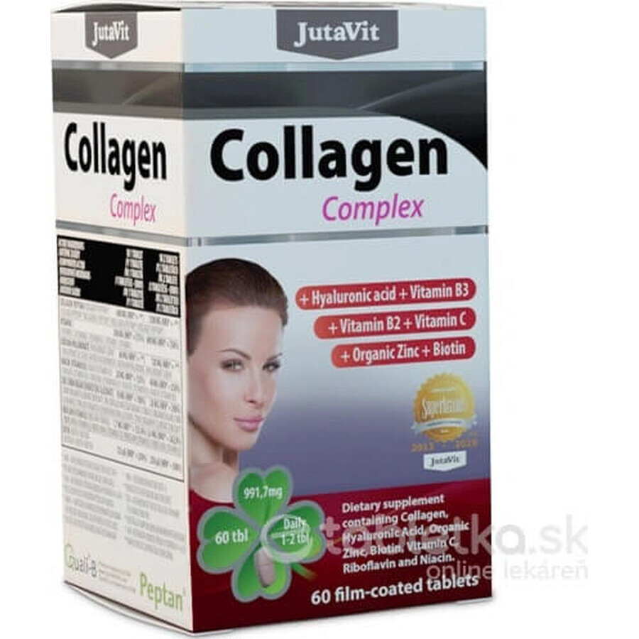 JutaVit Collageen complex tbl (+ hyaluronzuur, vitamine B3, B2, C + organische zink en biotine) 1x60 stuks