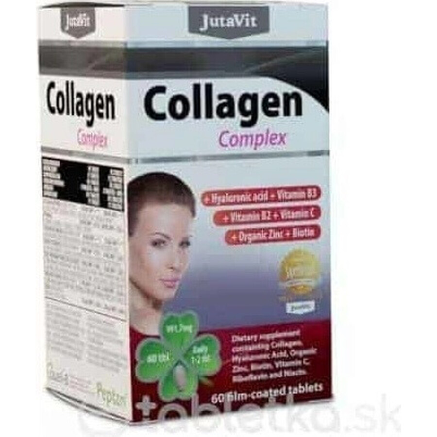 JutaVit Collageen complex tbl (+ hyaluronzuur, vitamine B3, B2, C + organische zink en biotine) 1x60 stuks