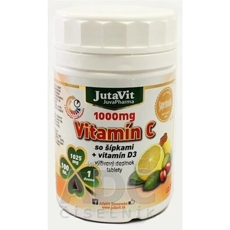 JutaVit Vitamina C 1000 mg con rosa mosqueta + vitamina D3 1×100 tbl, Vitamina C 1000 mg con rosa mosqueta + vitamina D3