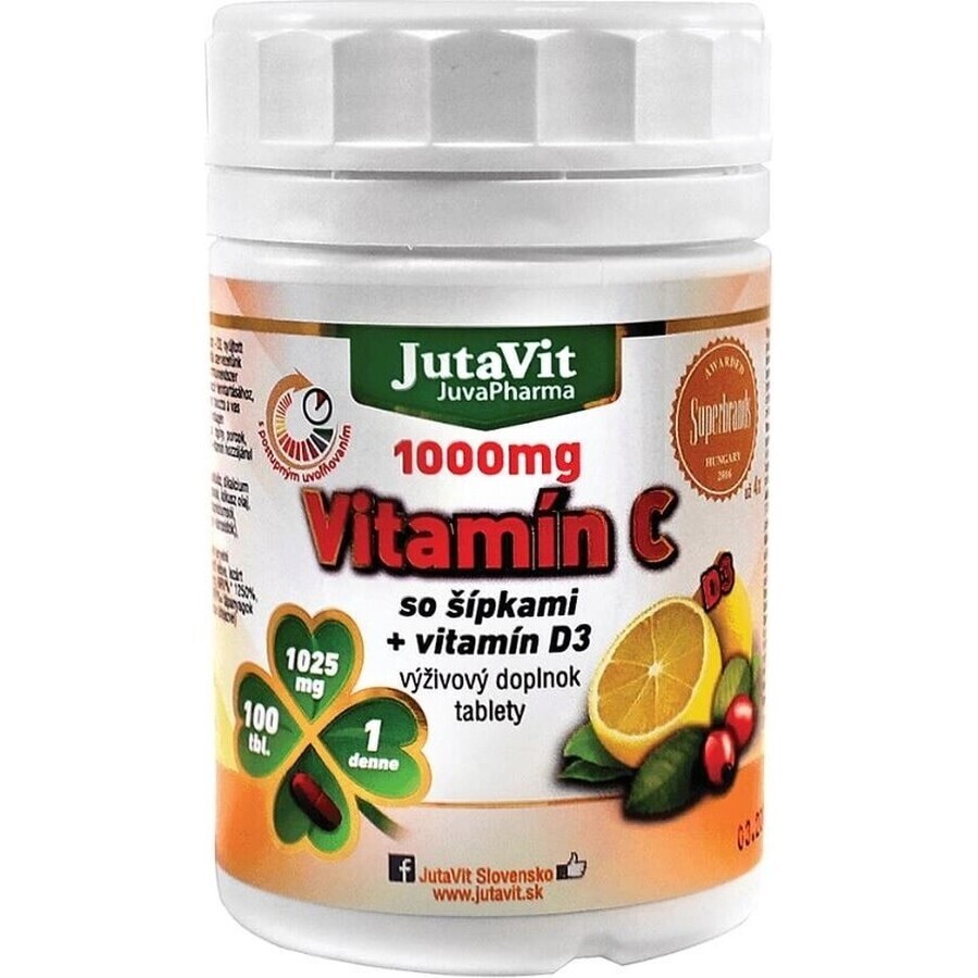 JutaVit Vitamin C 1000 mg mit Hagebutte + Vitamin D3 1×100 tbl, Vitamin C 1000 mg mit Hagebutte + Vitamin D3