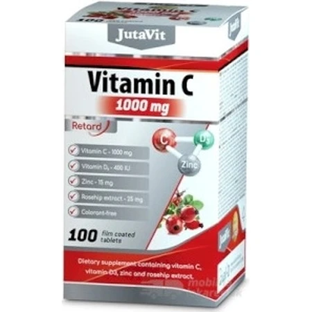 JutaVit Vitamina C 1000 mg con rosa mosqueta + vitamina D3 1×100 tbl, Vitamina C 1000 mg con rosa mosqueta + vitamina D3