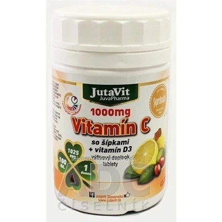 JutaVit Vitamina C 1000 mg con rosa mosqueta + vitamina D3 1×100 tbl, Vitamina C 1000 mg con rosa mosqueta + vitamina D3