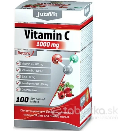 JutaVit Vitamina C 1000 mg con rosa mosqueta + vitamina D3 1×100 tbl, Vitamina C 1000 mg con rosa mosqueta + vitamina D3