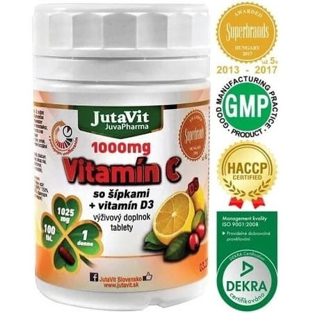 JutaVit Vitamina C 1000 mg con rosa mosqueta + vitamina D3 1×100 tbl, Vitamina C 1000 mg con rosa mosqueta + vitamina D3