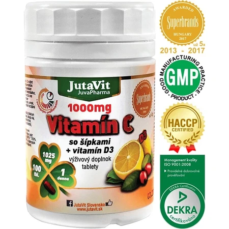 JutaVit Vitamina C 1000 mg con rosa mosqueta + vitamina D3 1×100 tbl, Vitamina C 1000 mg con rosa mosqueta + vitamina D3