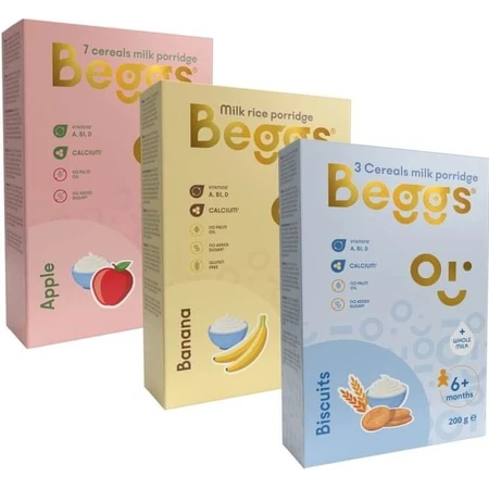 Beggs Mix Haferflockenbrei mit Vollmilch 3×200 g, Haferflockenbrei für Kinder