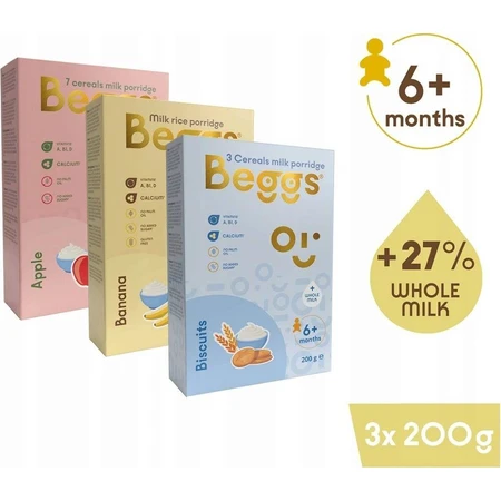 Beggs Mix Haferflockenbrei mit Vollmilch 3×200 g, Haferflockenbrei für Kinder
