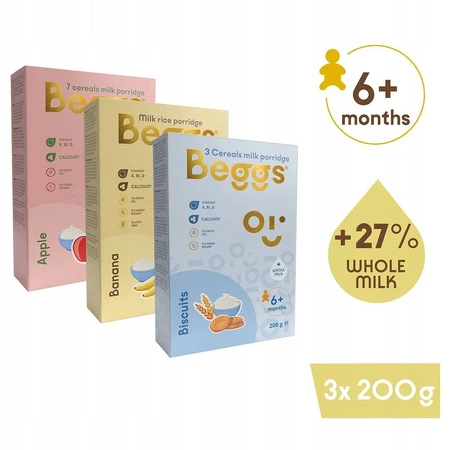 Beggs Mix Haferflockenbrei mit Vollmilch 3×200 g, Haferflockenbrei für Kinder