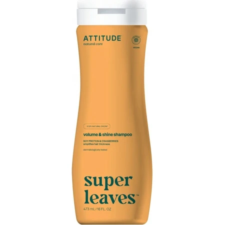 ATTITUDE Shampooing naturel Super feuilles avec effet détoxifiant - brillance et volume pour cheveux fins 1×473 ml, shampooing naturel