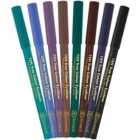Dermacol Lápiz de ojos 12H True Colour Eyeliner nº 8 1×1 ud, lápiz de ojos de madera, negro