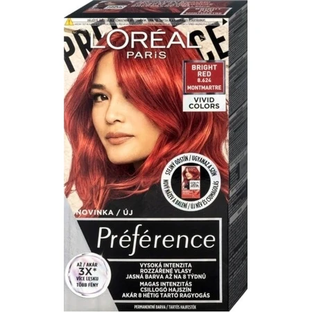 L'Oréal Paris Préférence Vivid Colors permanent hair color 1×1 set, Montmartre - Bright Red, 60+90+54 ml