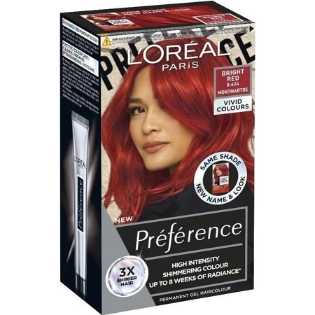 L'Oréal Paris Préférence Vivid Colors permanent hair color 1×1 set, Montmartre - Bright Red, 60+90+54 ml