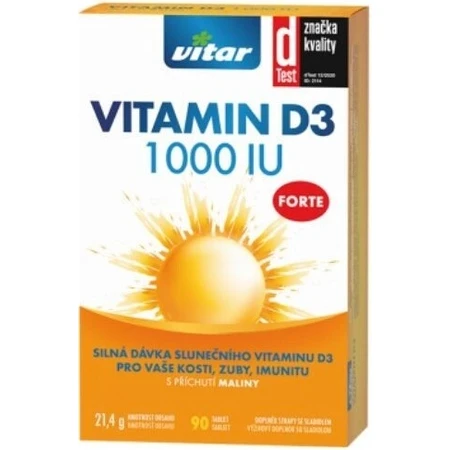 VITAR Vitamin D3 Forte 1000IU 1×90 tbl 1×90 tbl, eine starke Dosis von Sonnenvitamin D3