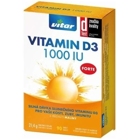 VITAR Vitamin D3 Forte 1000IU 1×90 tbl 1×90 tbl, eine starke Dosis von Sonnenvitamin D3